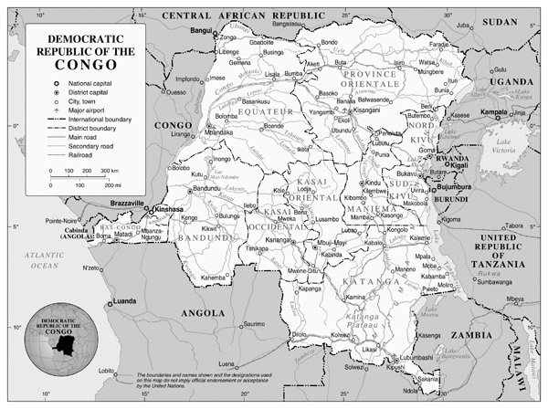 Full political map of Congo Democratic Republic.