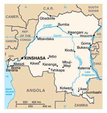 Map of Congo Democratic Republic. Congo Democratic Republic.