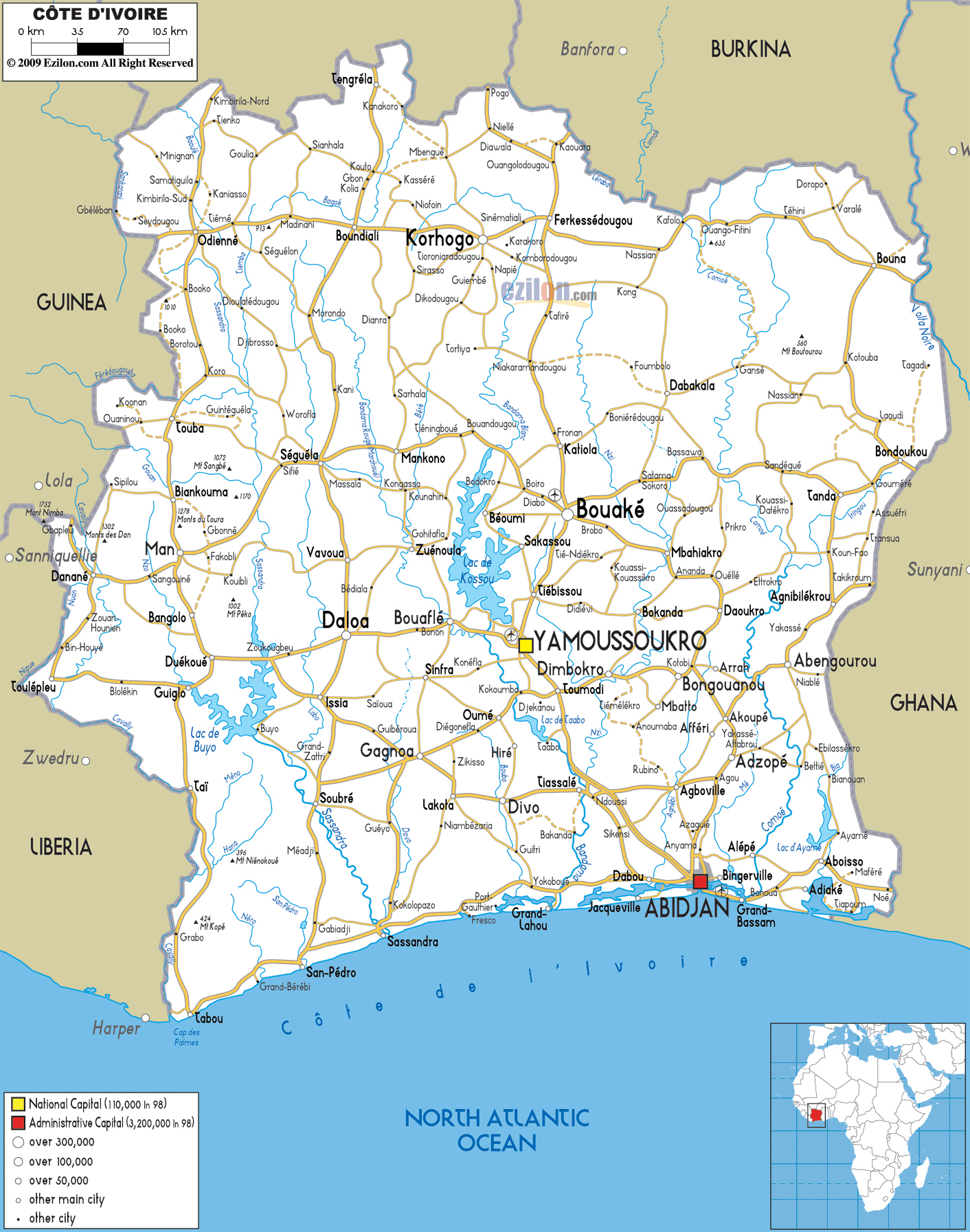 Large detailed road map of Cote d'Ivoire. Cote d'Ivoire large detailed ...