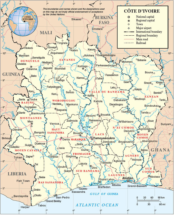 Detailed administrative map of Cote d’Ivoire. Cote d’Ivoire detailed administrative map.