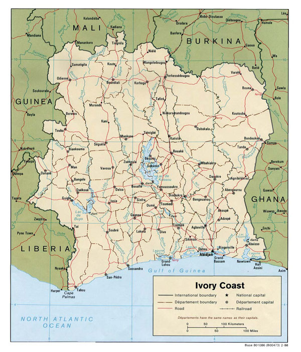Detailed political and administrativemap of Cote d’Ivoire.