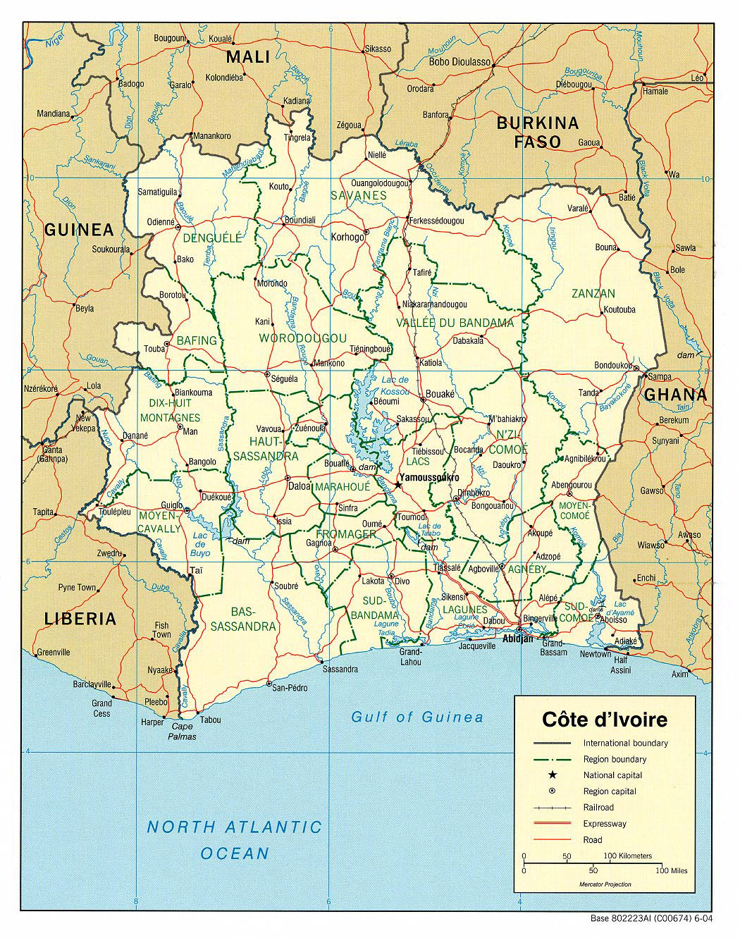 Detailed political map of Cote d’Ivoire with regions. Cote d’Ivoire