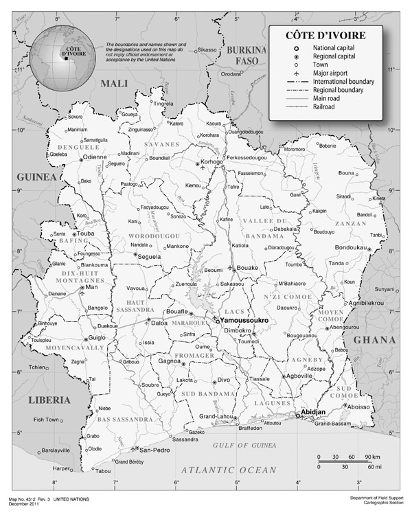 Full political map of Cote d’Ivoire. Cote d’Ivoire full political map.