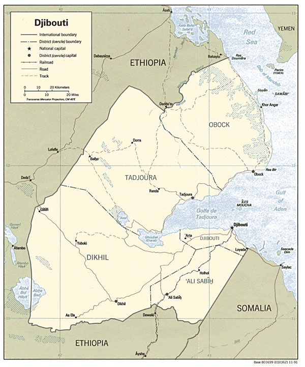 Detailed administrative and political map of Djibouti.