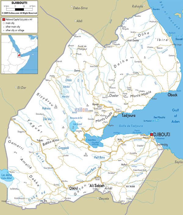 Large detailed road map of Djibouti. Djibouti large detailed road map.