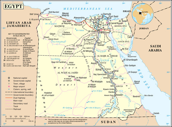 Deatiled political and road map of Egypt. Egypt deatiled political and road map.