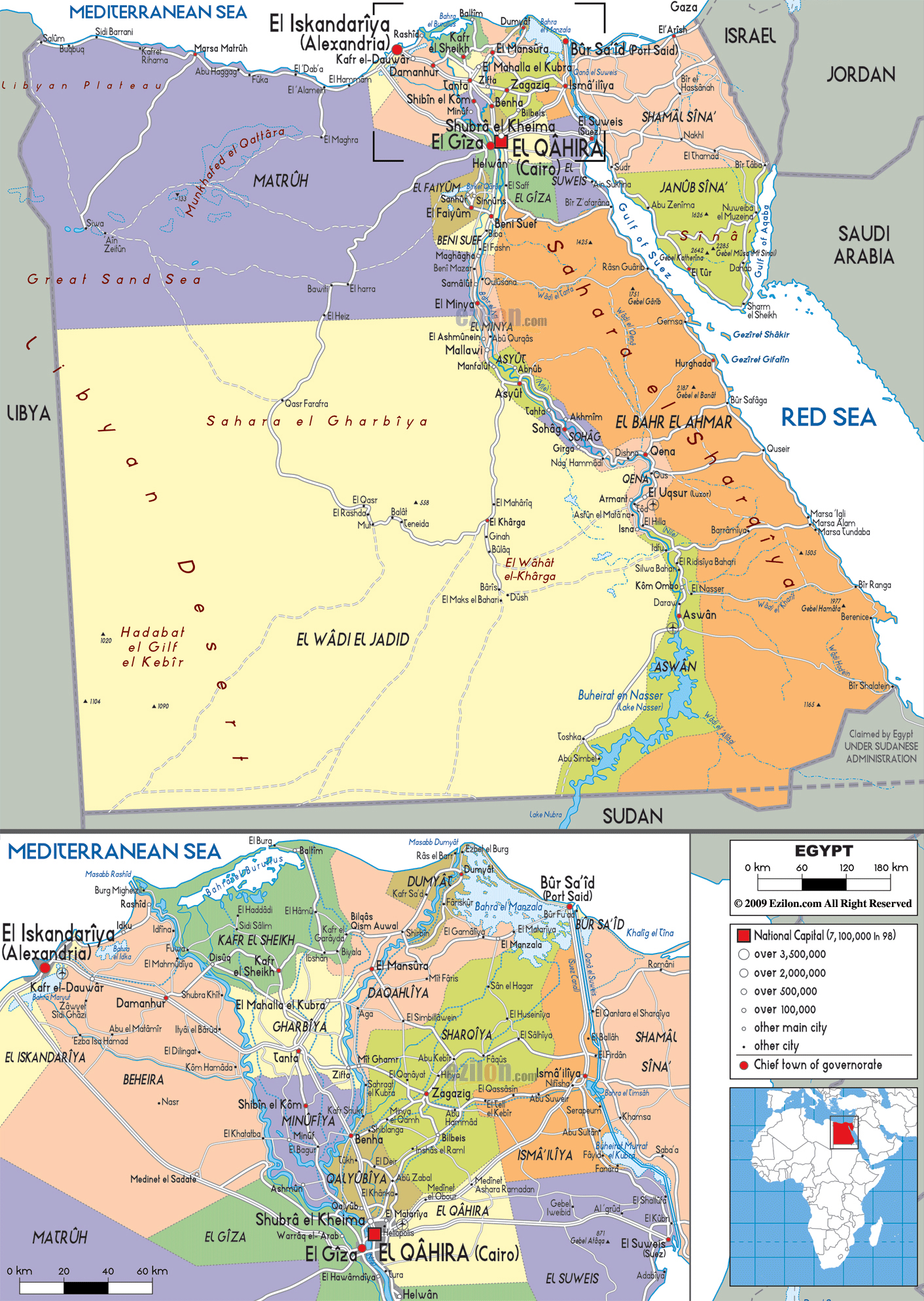 Detailed political map of Egypt with roads, cities and airports Maps of all
