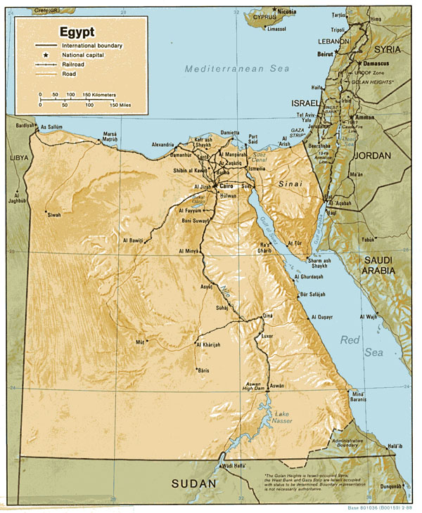 Detailed relief and political map of Egypt.