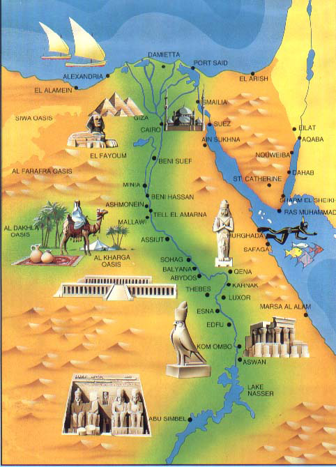 Detailed tourist map of Egypt. Egypt detailed tourist map.