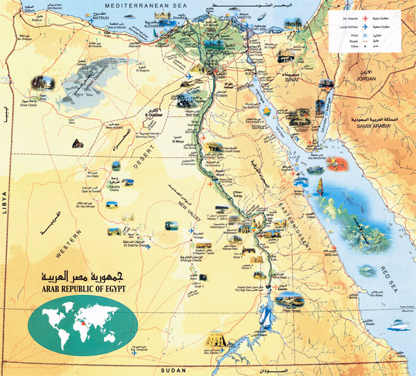 Detailed travel map of Egypt. Egypt detailed travel map.