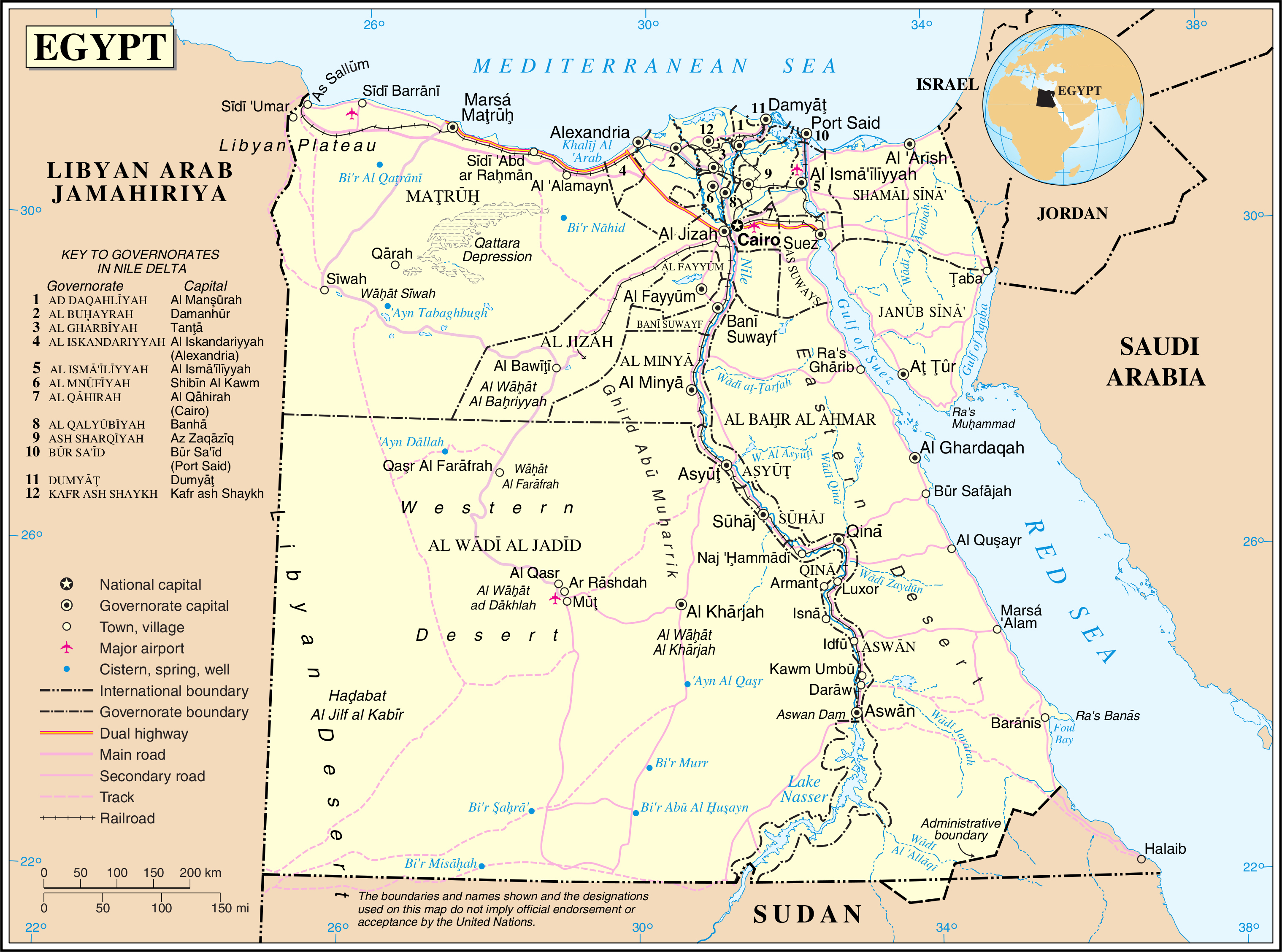 Large detailed political and administrative map of Egypt with all