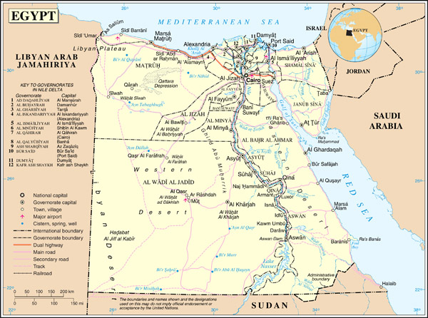 Large detailed political and administrative map of Egypt with all cities, roads and airports.