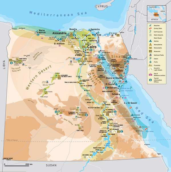 Large detailed travel map of Egypt. Egypt large detailed travel map.