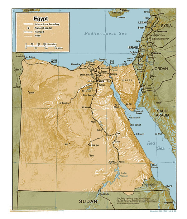 Large relief map of Egypt. Egypt large relief map.