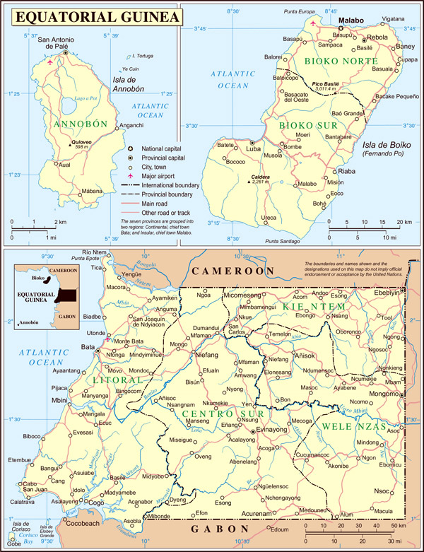 Detailed political and administrative map of Equatorial Guinea.