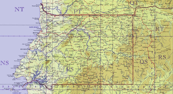 Equatorial Guinea large detailed topographical map.