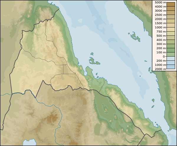 Large detailed physical map of Eritrea. Eritrea large detailed physical map.