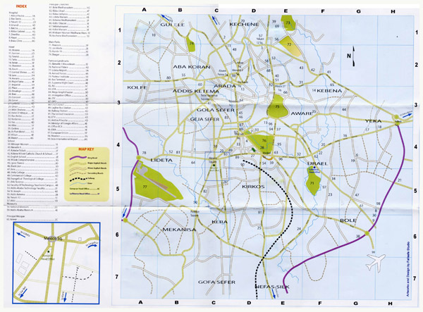 Detailed roads map of Addis Ababa city. Addis Ababa city detailed roads map.