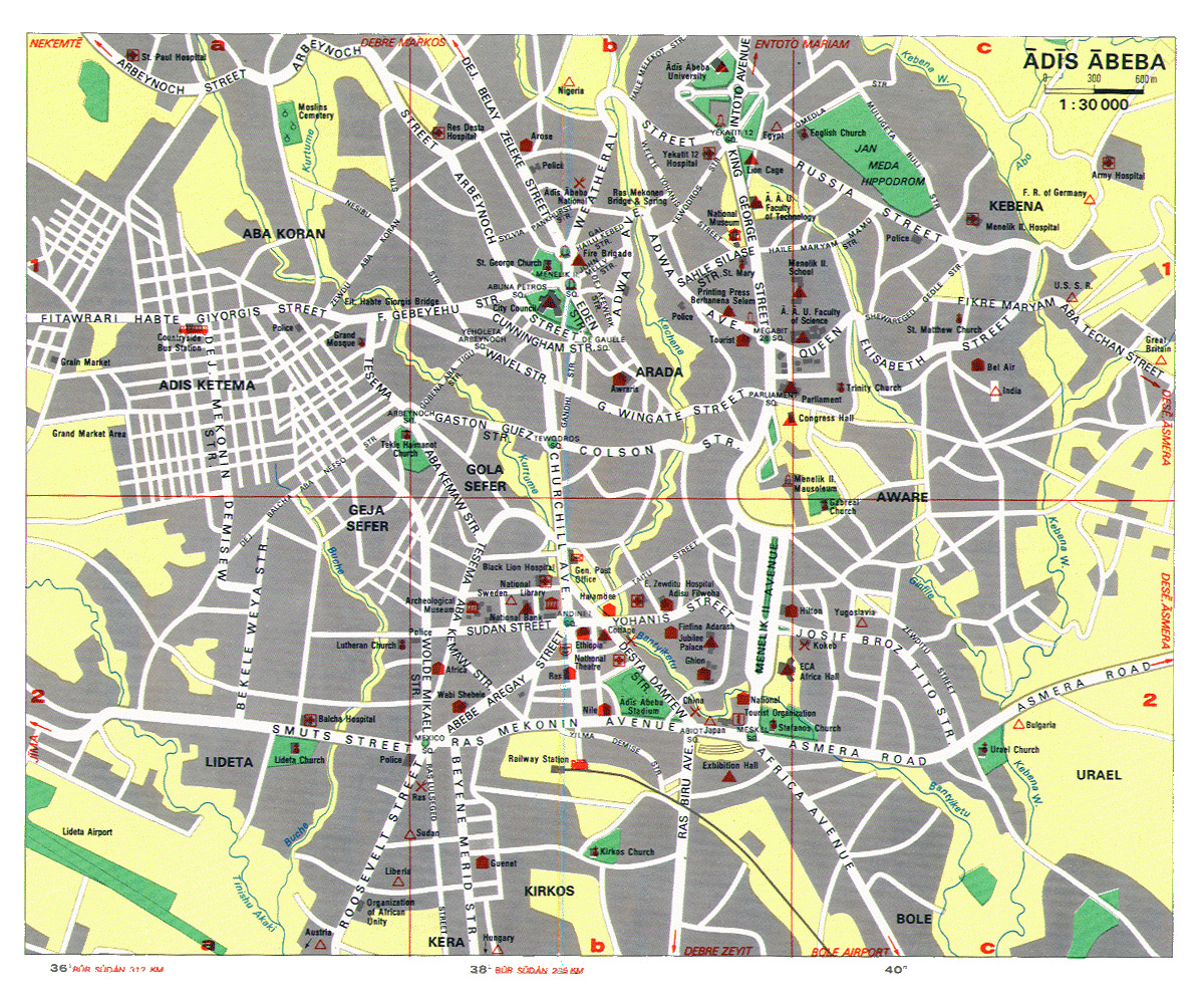 Large detailed roads map of Addis Ababa city with street names ...