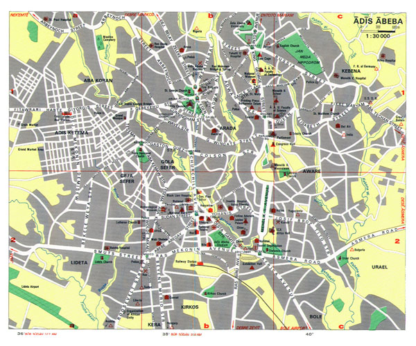 Large detailed roads map of Addis Ababa city with street names.