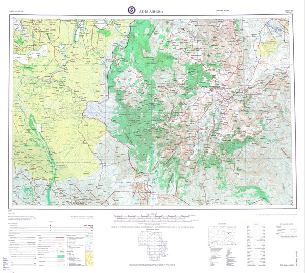 Large scale detailed topographical map of Addis Ababa region.