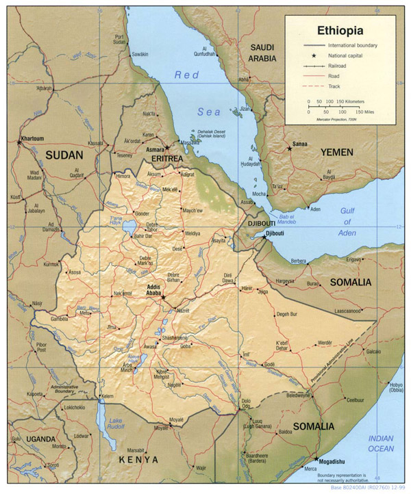 Detailed relief and political map of Ethiopia. Ethiopia detailed relief and political map.