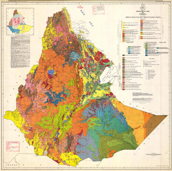 Large detailed geological map of Ethiopia. Ethiopia large detailed geological map.