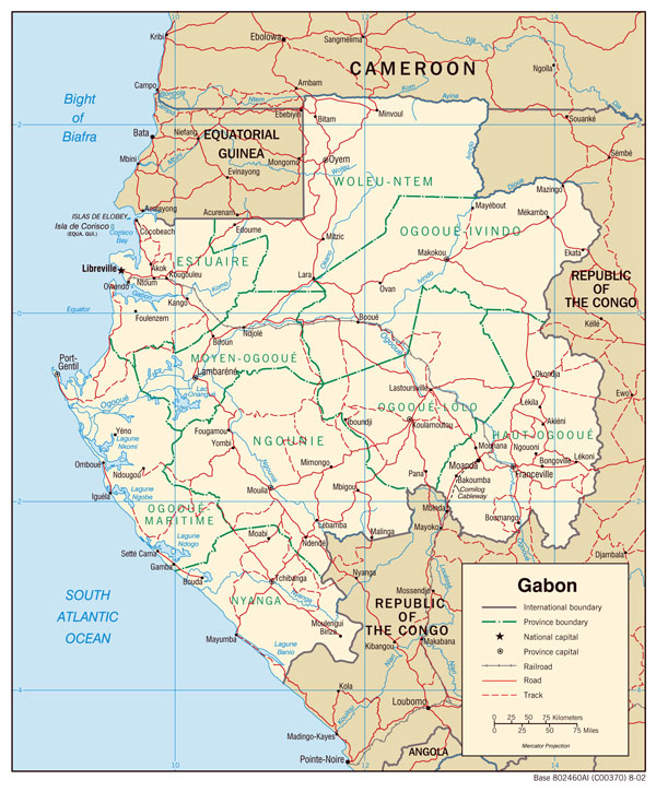 Detailed Gabon administrative map with all cities.