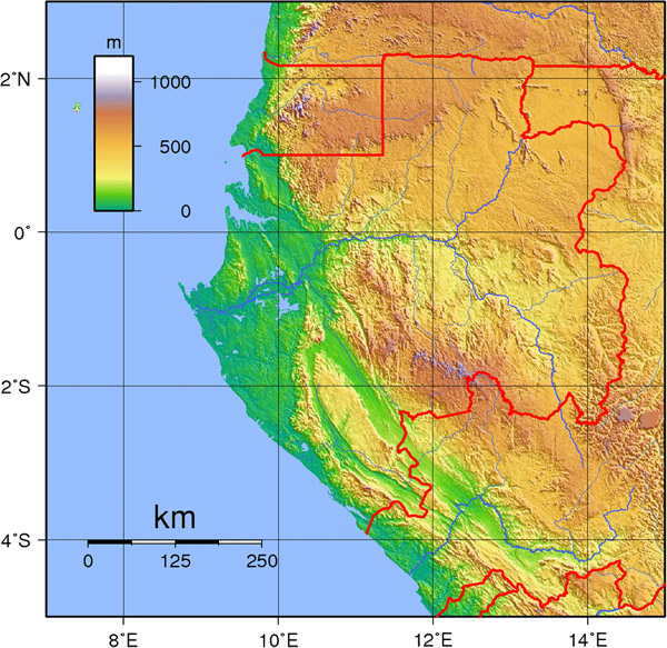 Detailed Gabon topographical map. Gabon detailed topographical.