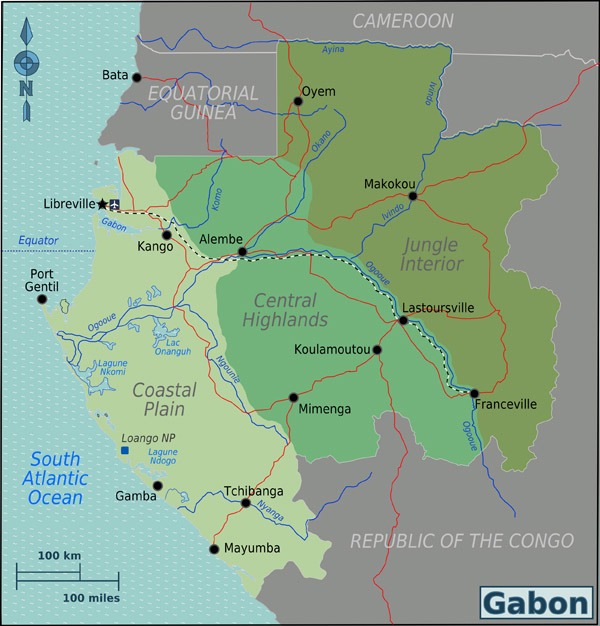 Large detailed Gabon regions map. Gabon regions large detailed map.