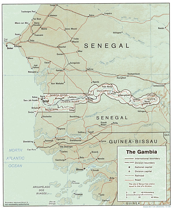 Detailed political and administrative map of Gambia.