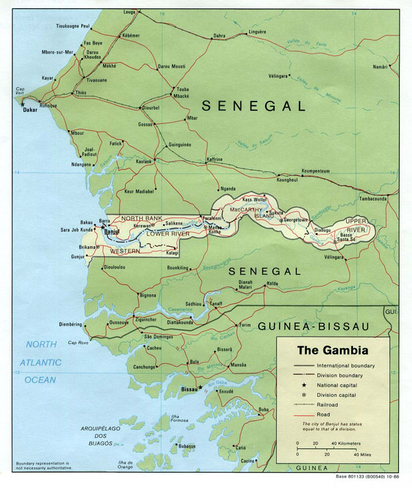 Detailed political map of Gambia. Gambia detailed political map.