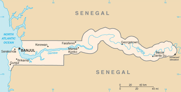 Gambia map with cities. Map of Gambia with cities.