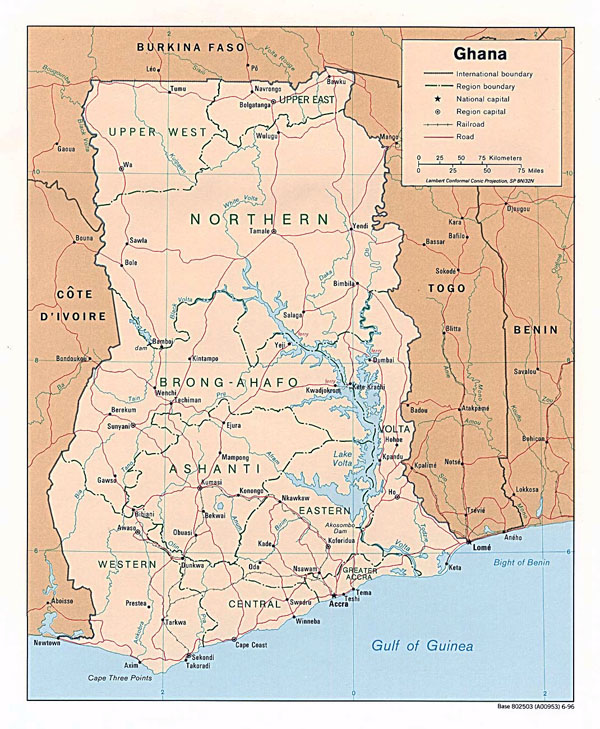 Detailed political map of Ghana. Ghana detailed political map.