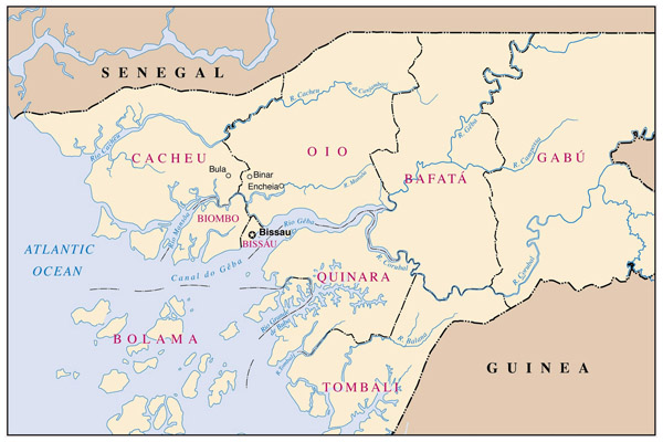 Detailed administrative map of Guinea-Bissau.