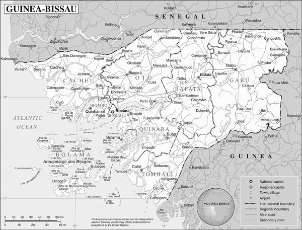 Detailed political map of Guinea-Bissau. Guinea-Bissau detailed political map.