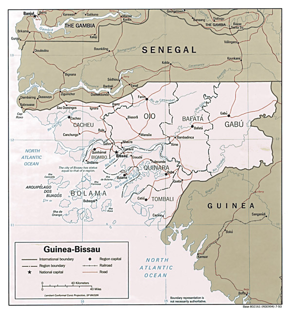 Large detailed administrative and road map of Guinea-Bissau.