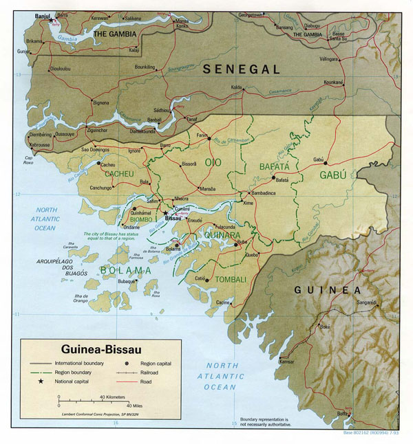 Political and administrative map of Guinea-Bissau.