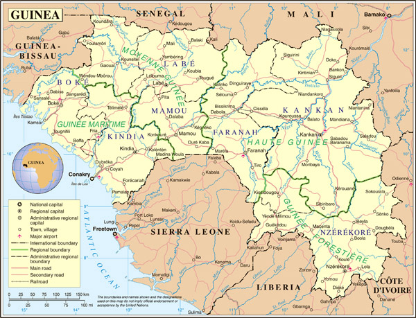 Administrative map of Guinea. Guinea administrative map.