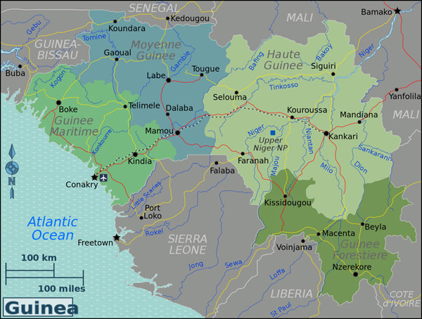 Detailed Guinea regions map. Guinea detailed regions map.