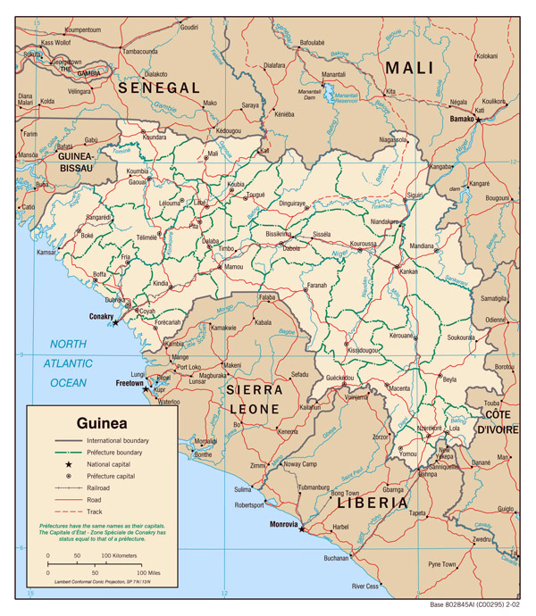 Detailed political map of Guinea. Guinea detailed political map.