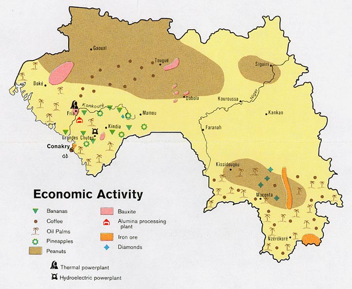 Guinea economic activity map 1973. Economic activity map of Guinea 1973.