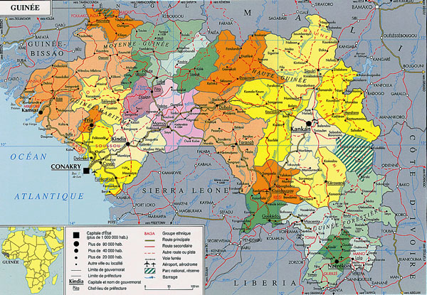 Guinea political map with all cities. Political map of Guinea with all cities.