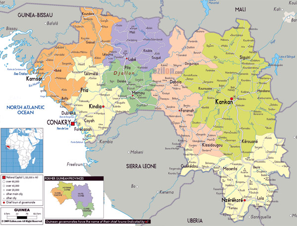 Political and administrative map of Guinea.