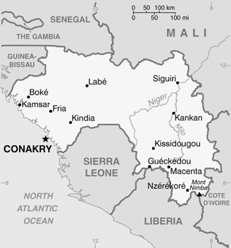 Small map of Guinea. Guinea small map.