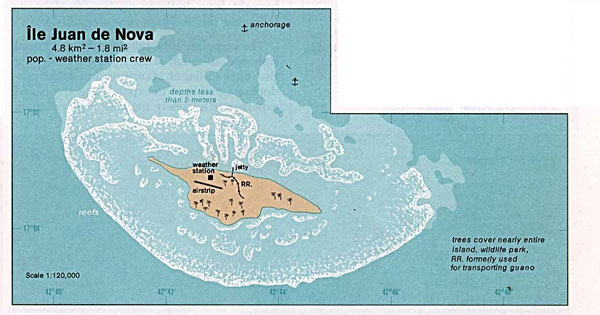 Detailed map of Juan de Nova Island. Juan de Nova Island detailed map.