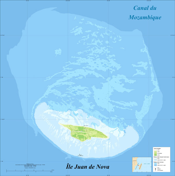 Large detailed Juan de Nova Island topographical map fr.