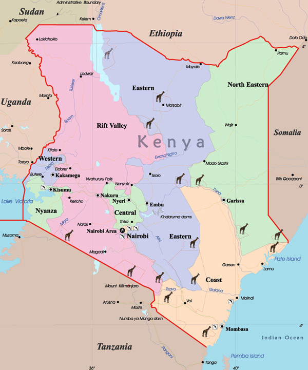 Detailed administrative map of Kenya. Kenya detailed administrative map.