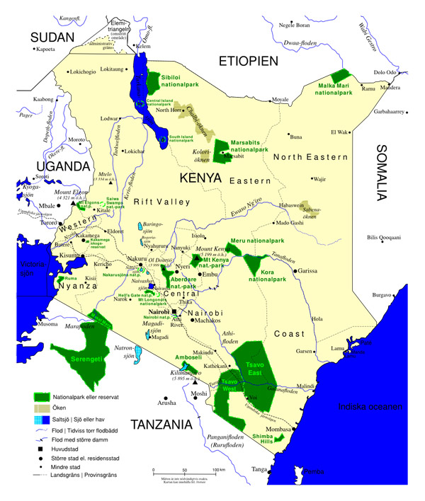 Detailed national parks map of Kenya. Kenya detailed national parks map.