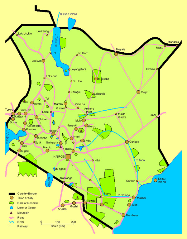 Detailed travel map of Kenya. Kenya detailed travel map.